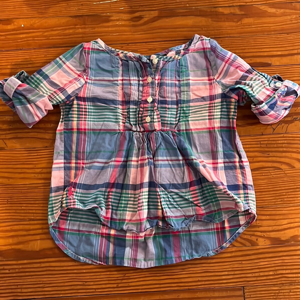 Plaid girls tunic top with roll sleeve - T2